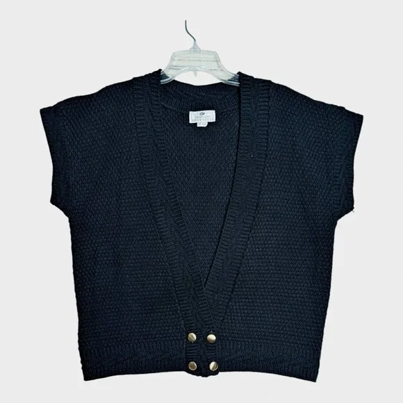 L/XL Vintage Worthington Essentials Black Sweater Vest Button Waist Acrylic Made - Picture 1 of 7